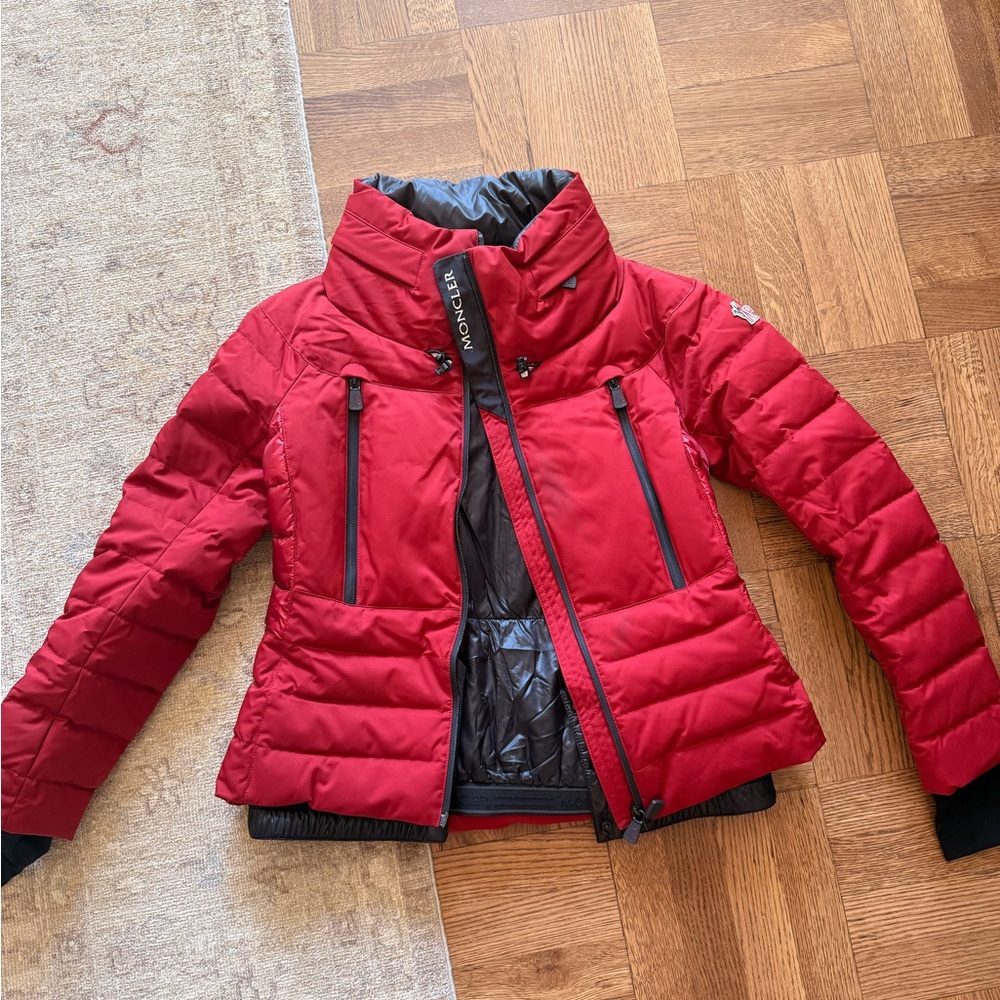 Moncler Kids Red Puffer Jacket with High Collar